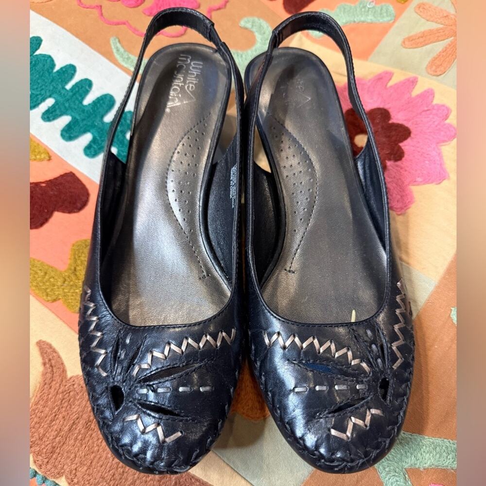 White Mountain Women's black & white woven Leather Loafers 8.5